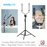 Combo Đèn LED Nanlite Mira 26B LED Beauty Light (Đèn + Kẹp Điện Thoại + Chân Đèn)